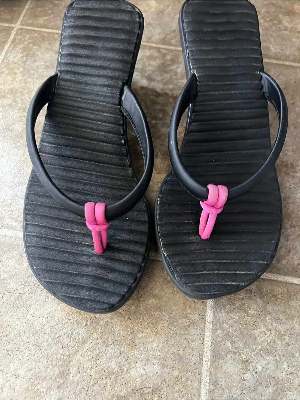 CROCS Black Flip Flop Sandals with Pink Knot
